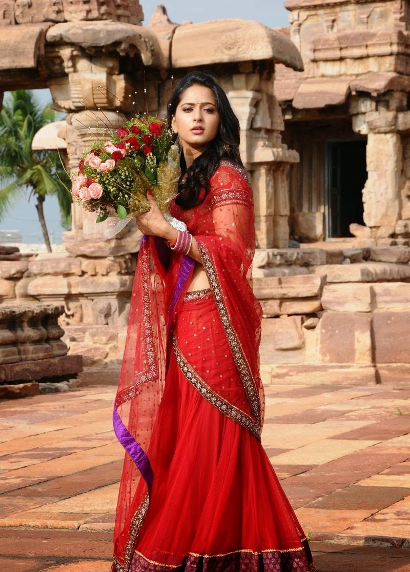 Anushka Shetty Hot Big Face Stills In Red Dress