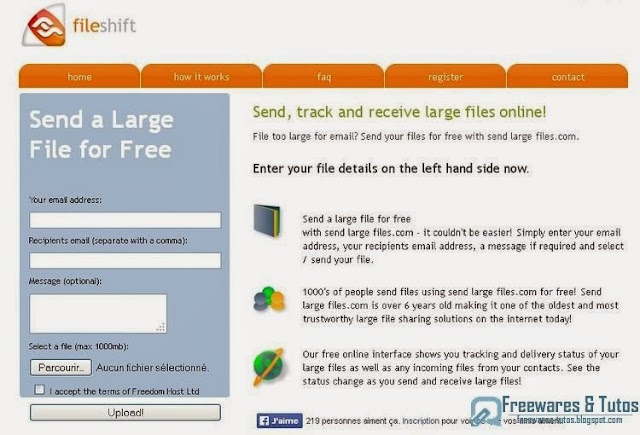 Fileshift : un service en ligne pour envoyer des fichiers de grande taille (1 Go) par mail