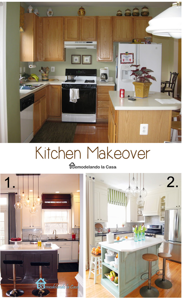 a golden oak kitchen is painted and updated