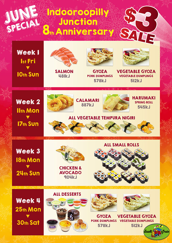 Sushi Train Australia Pty Ltd Sushi Train Indooroopilly Junction 8th Anniversary June Special