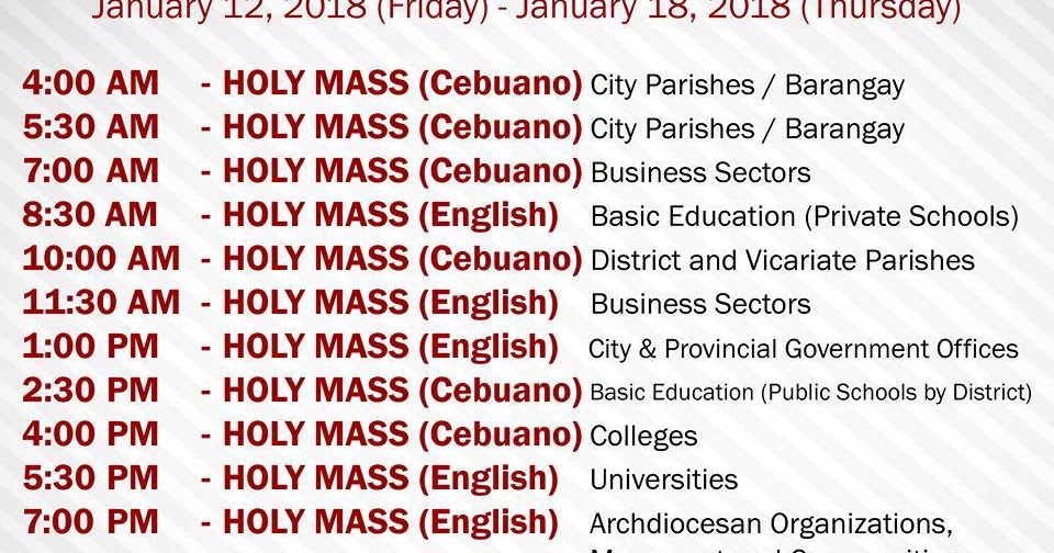 2018 Sinulog Schedule at the Basilica Minore del Sto. Niño