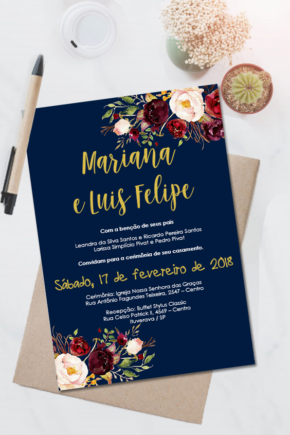 Convite casamento marsala floral editavel no word Convite casamento marsala floral editavel no word