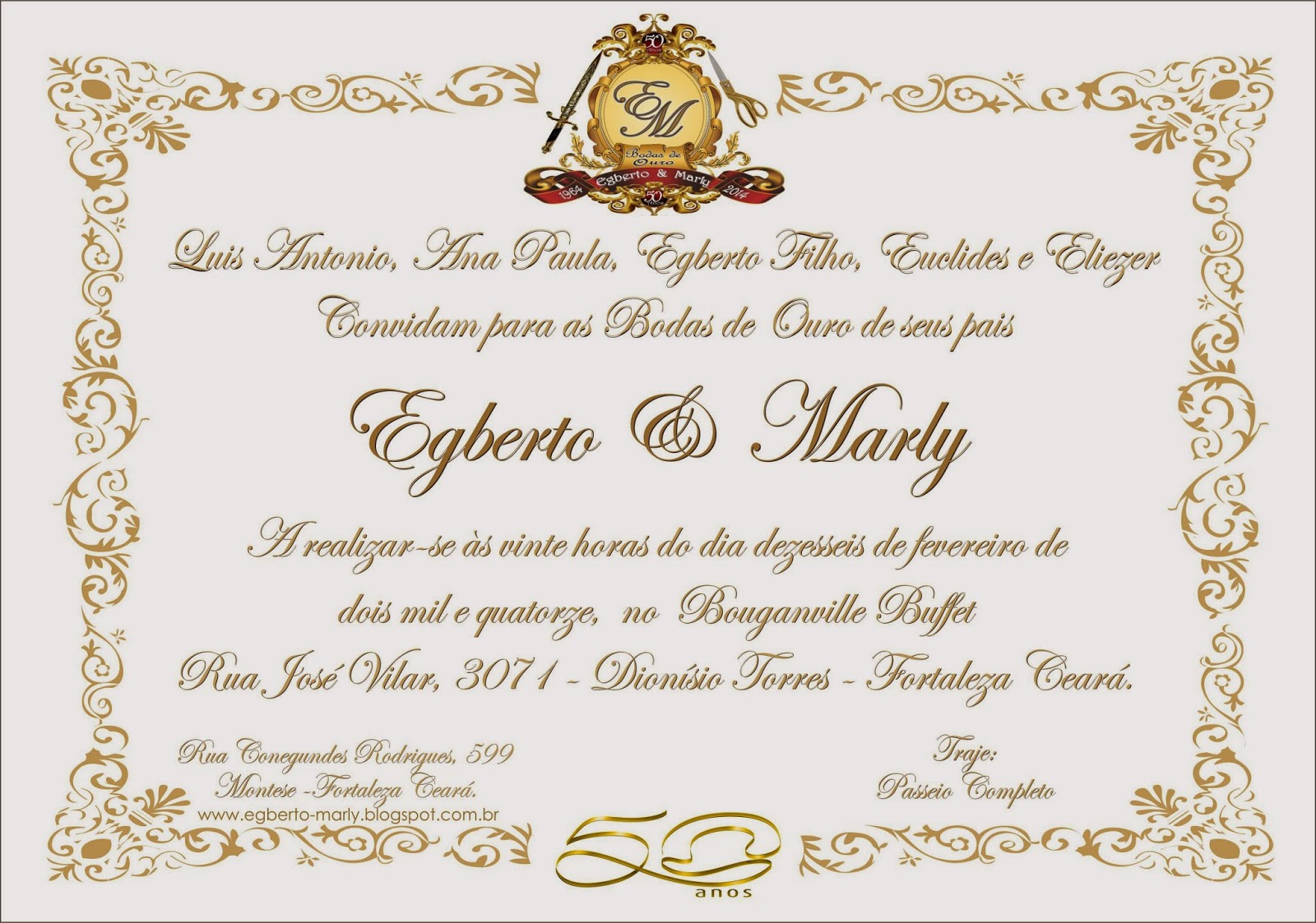 Bodas de Ouro - Egberto & Marly: Convite Bodas de Ouro