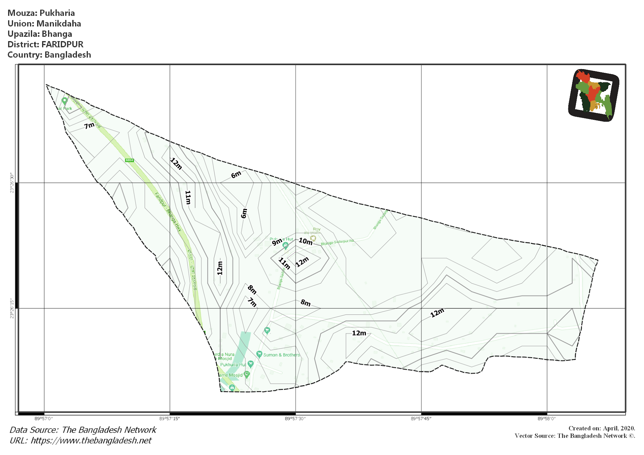 Map of Pukharia Mouza of Bhanga Upazila, FARIDPUR, Bangladesh.