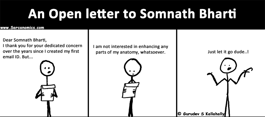 Somnath Bharti, spammer, AAP, Open letter, penile enlargenment, comics, webcomics, sarcanomics