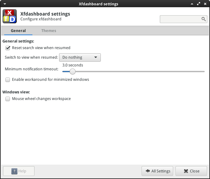 xfdashboard settings