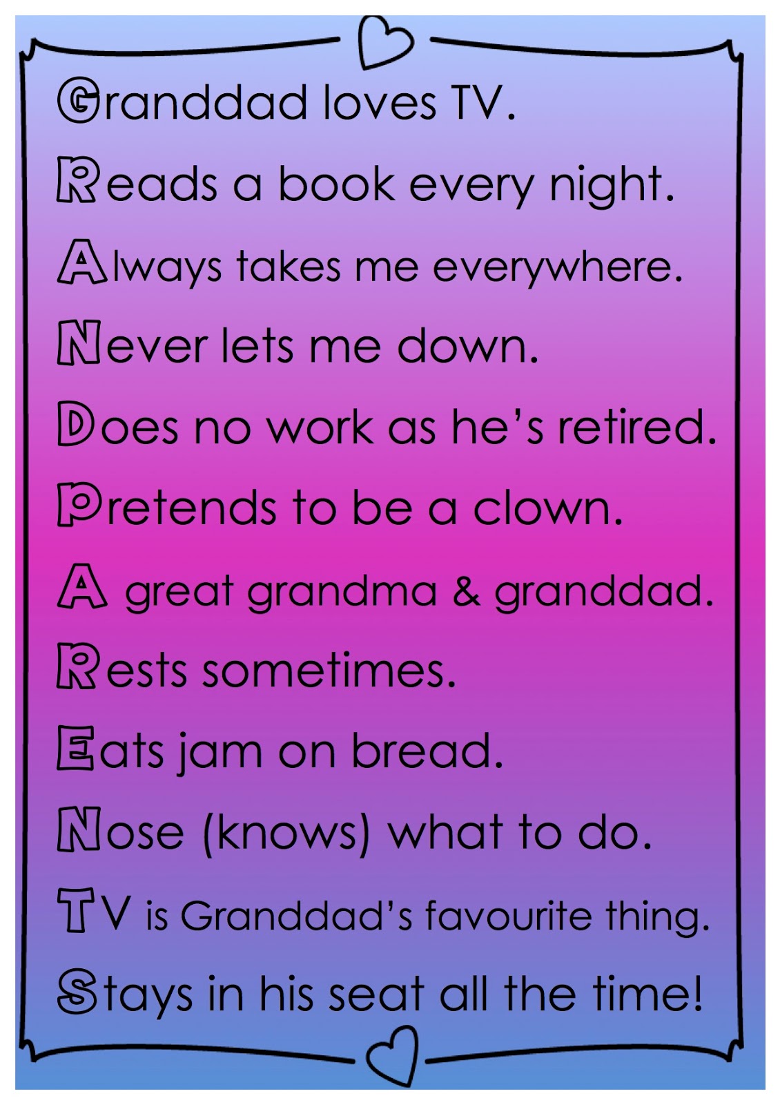 Grandparents Acrostic Poem