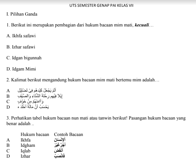 Contoh Kisi Kisi Soal Pai Sd Kurikulum 2013 Contoh Soal