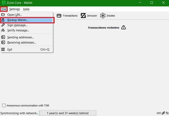 Copia Seguridad Monedero ZCoin (XZC) Crear copia de seguridad del wallet criptomoneda ZCOIN