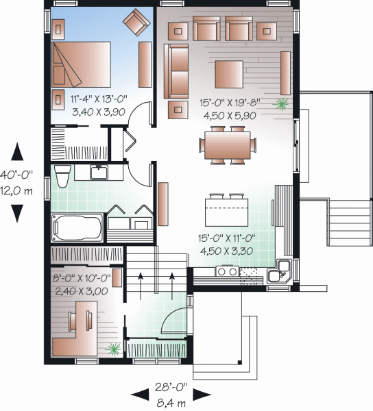 Componer asesino Guinness Diseño de Casa Habitación de un nivel con dormitorio y área de estudio  desarrollado en un terreno de 8.40 por 12.00 metros. - Proyectos de Casas