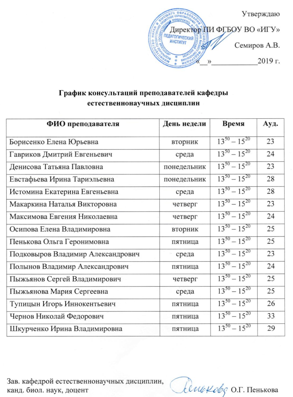 График консультаций в школе образец