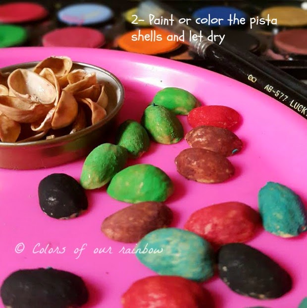 pistachio shell craft- mini animals- colorsofourrainbow.blogspot.ae