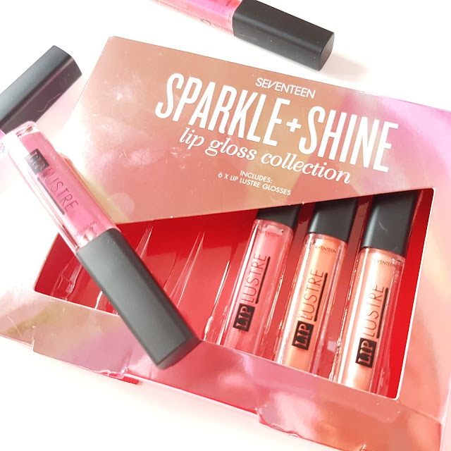 The Sparkle & Shine Collection from SEVENTEEN contains Lip Lustre lip glosses in sheer pink, peach and nude shades.