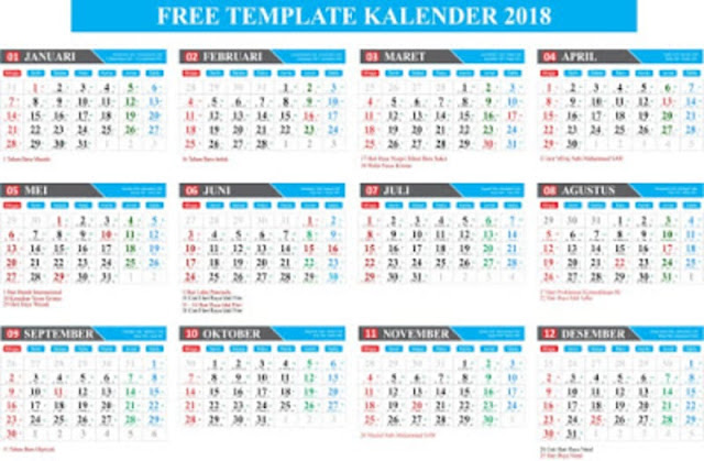 Template Kalender 2018 CorelDraw Gratis