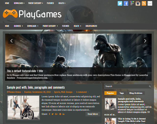 Free Download PlayGames Columns Blogger Template for Gaming Blogs Free Download PlayGames