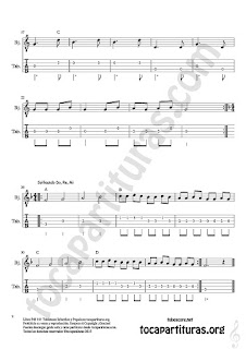 Tablatura y Partitura de Banjo Popurrí Mix 17 Forma Canon Mar Obra de Dios, Canon a 3 voces, Solfeando Do, Re, Mi Tablature Sheet Music for Banjo Music Score Tabs