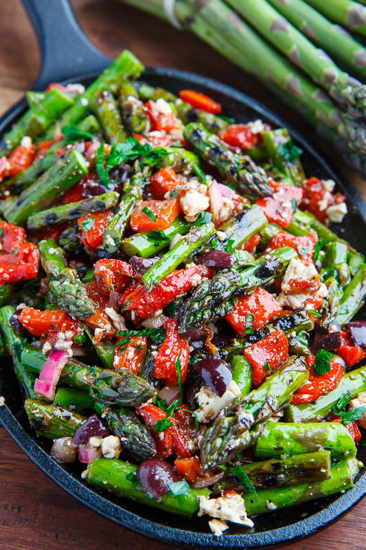 Grilled Asparagus with Marinated Roasted Red Peppers, Feta and Kalamata Olives Grilled Asparagus with Marinated Roasted Red Peppers, Feta and Kalamata Olives