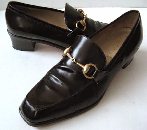 GUCCI SHOES GUCCI VINTAGE LOAFER WOMENS SIZE 7.5 BROWN LEATHER