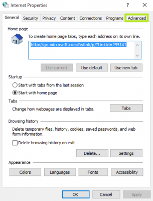 Internet Properties pada Windows 10