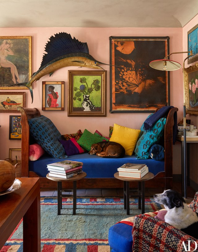 Tour all-season garden inside (& out) a boho farmhouse in Italy - living room 1 Oberto Gili on Architectural Digest. www.bohohome.com @bohosusan