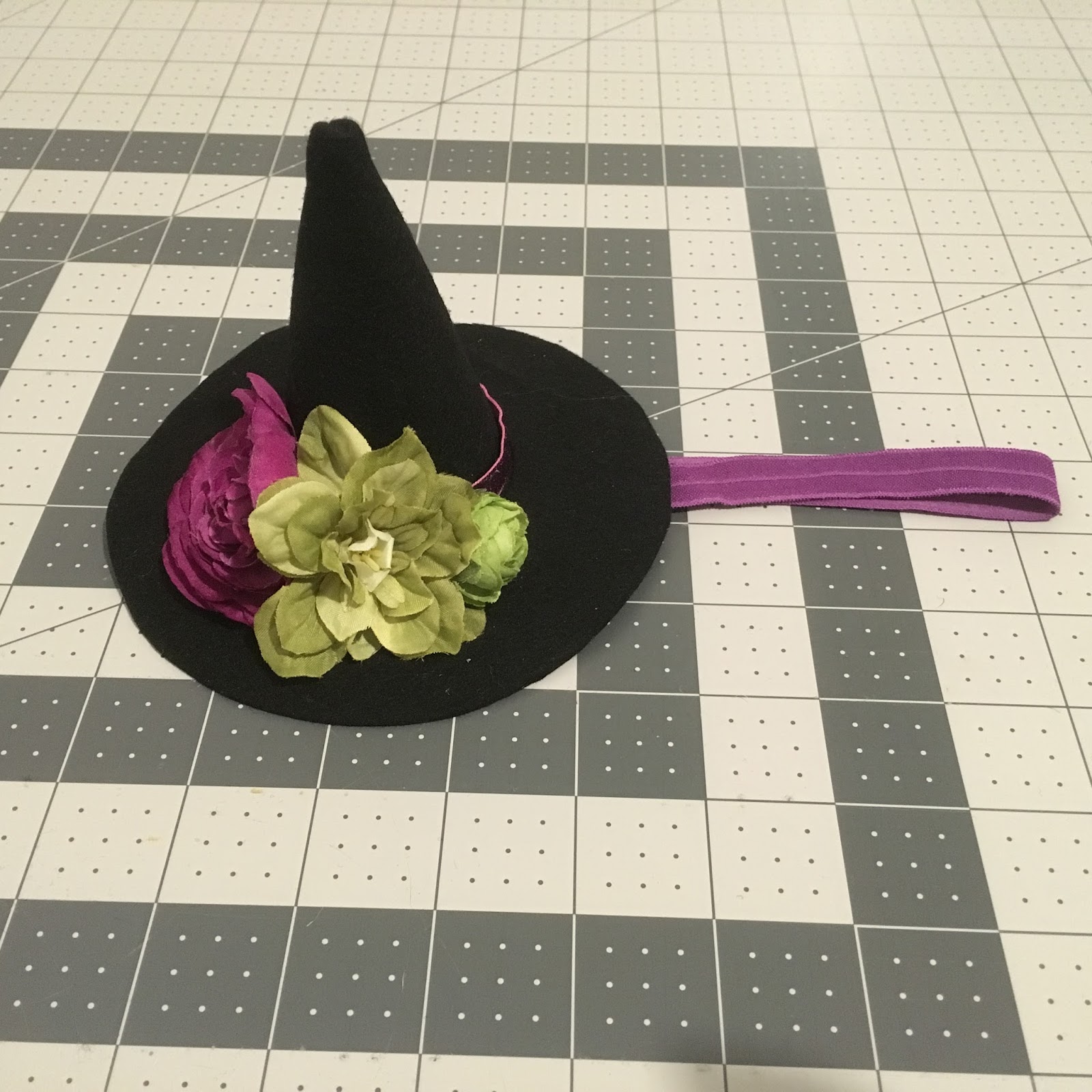 Purple Felt Hat with Feathers & Flowers