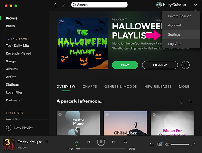 Modifica del volume di riproduzione di Spotify nel computer