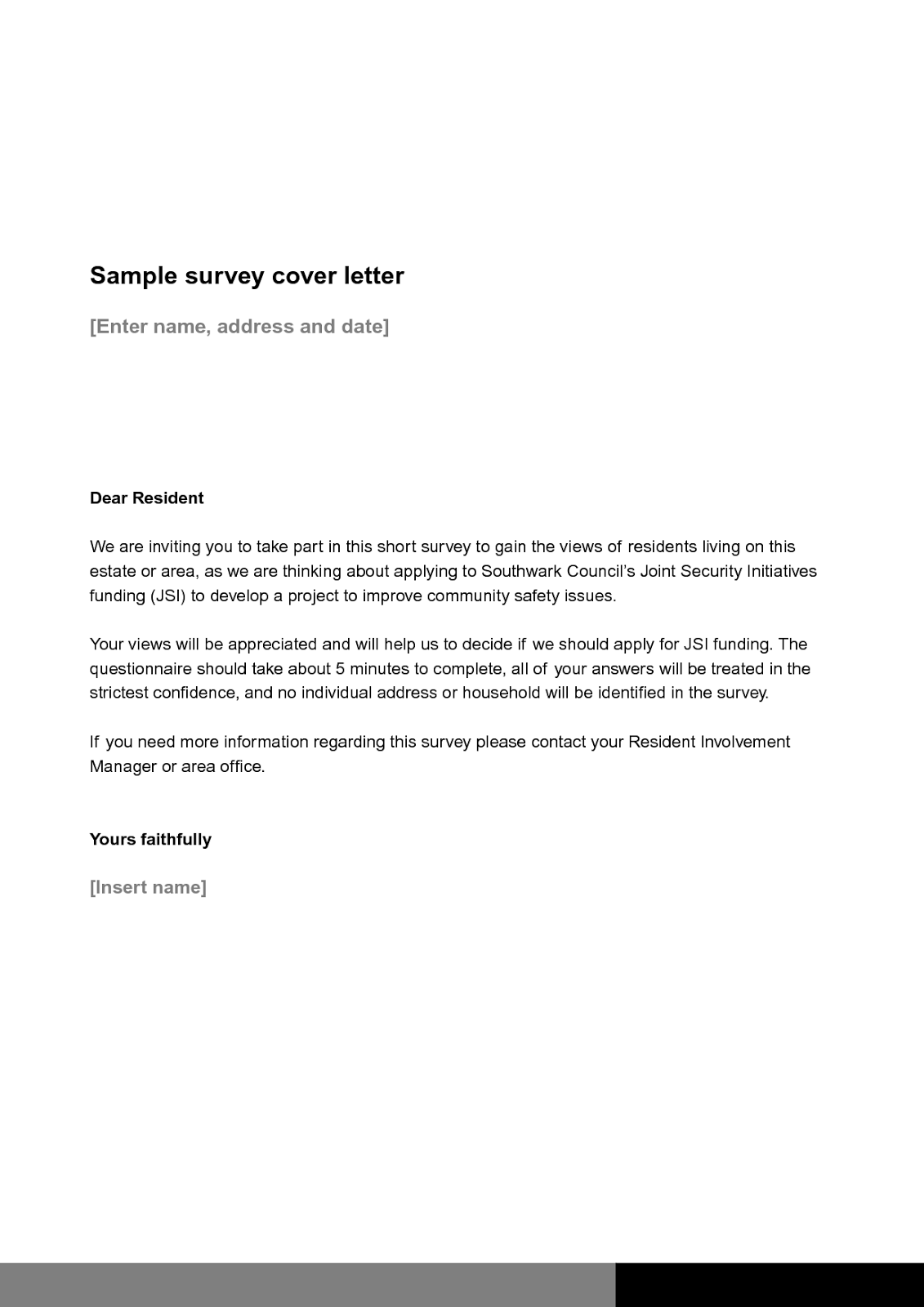 Cover letter for questionnaire dissertation
