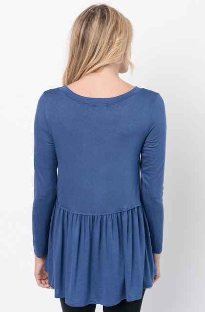 Buy Now Blue Ruffled Long Sleeve Tunic Online $34 -@caralase.com