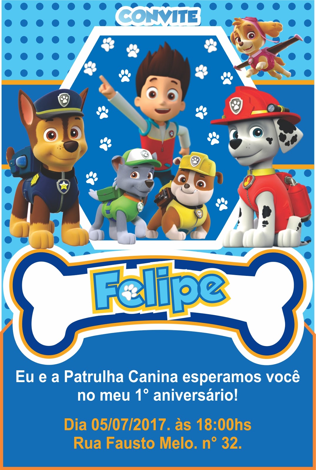 Convite temático da Patrulha Canina