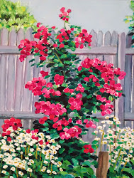 watercolor rose bush oil painting versus backyard