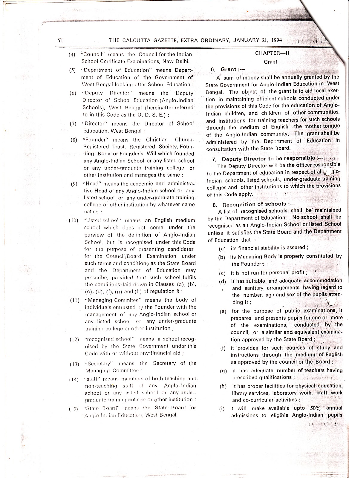 CODE OF REGULATIONS FOR ANGLO INDIAN SCHOOLS AND OTHER LISTED SCHOOLS 