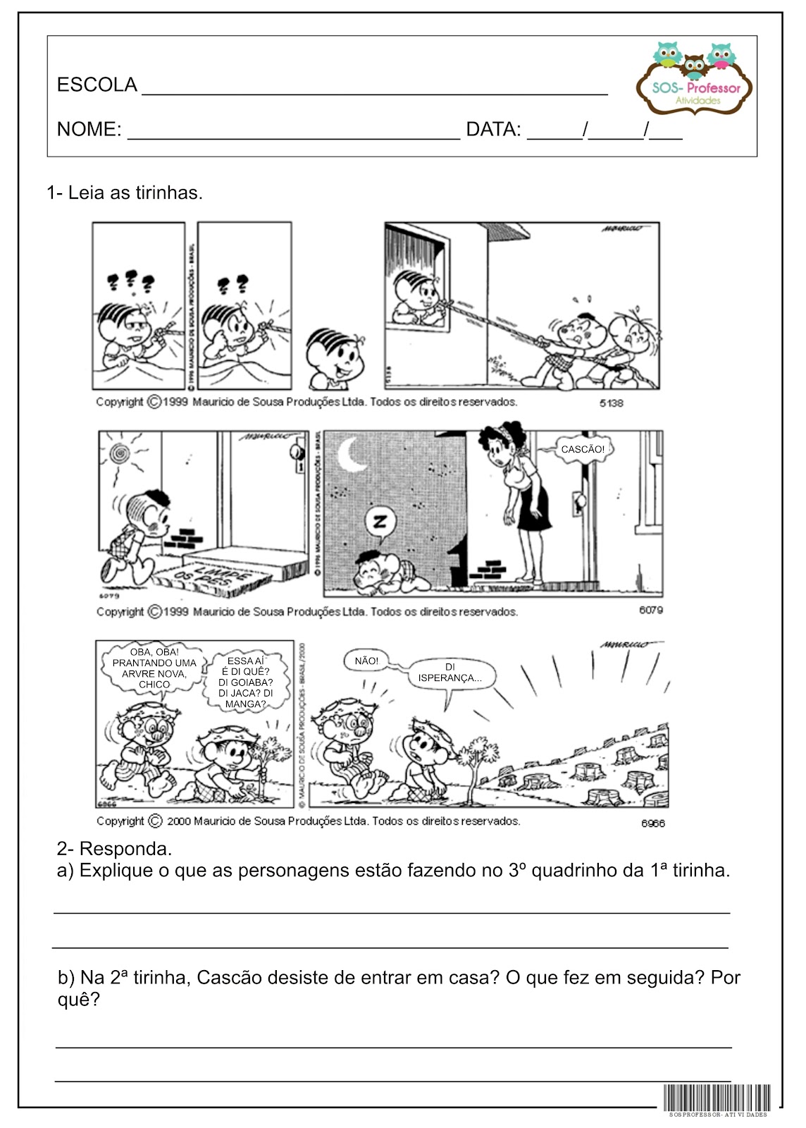 SOSPROFESSOR-ATIVIDADES: Interpretando tirinhas