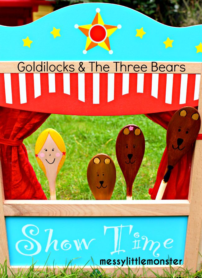 How to make Goldilocks and The Three Bears Spoon Puppets. A great kids craft and activity for retelling and acting out this popular Fairy Tale. Preschoolers and toddlers will love these hard wearing puppets for pretend play. 