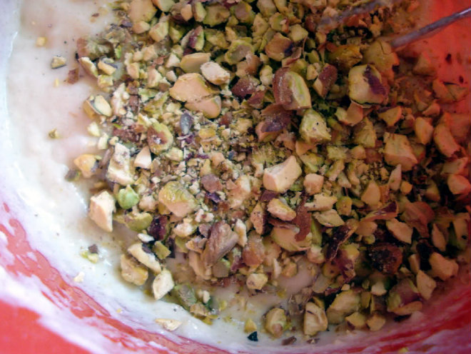 pistachios in the cake batter