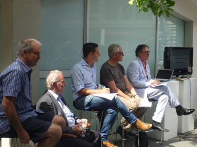 Barangaroo discussion by Philip Thalis, Dr Jack Mundey AO, Alex Greenwich MP, John McInerney, Dr Graham Jahn AM at the Jane Bennett exhibition at the Frances Keevil Gallery