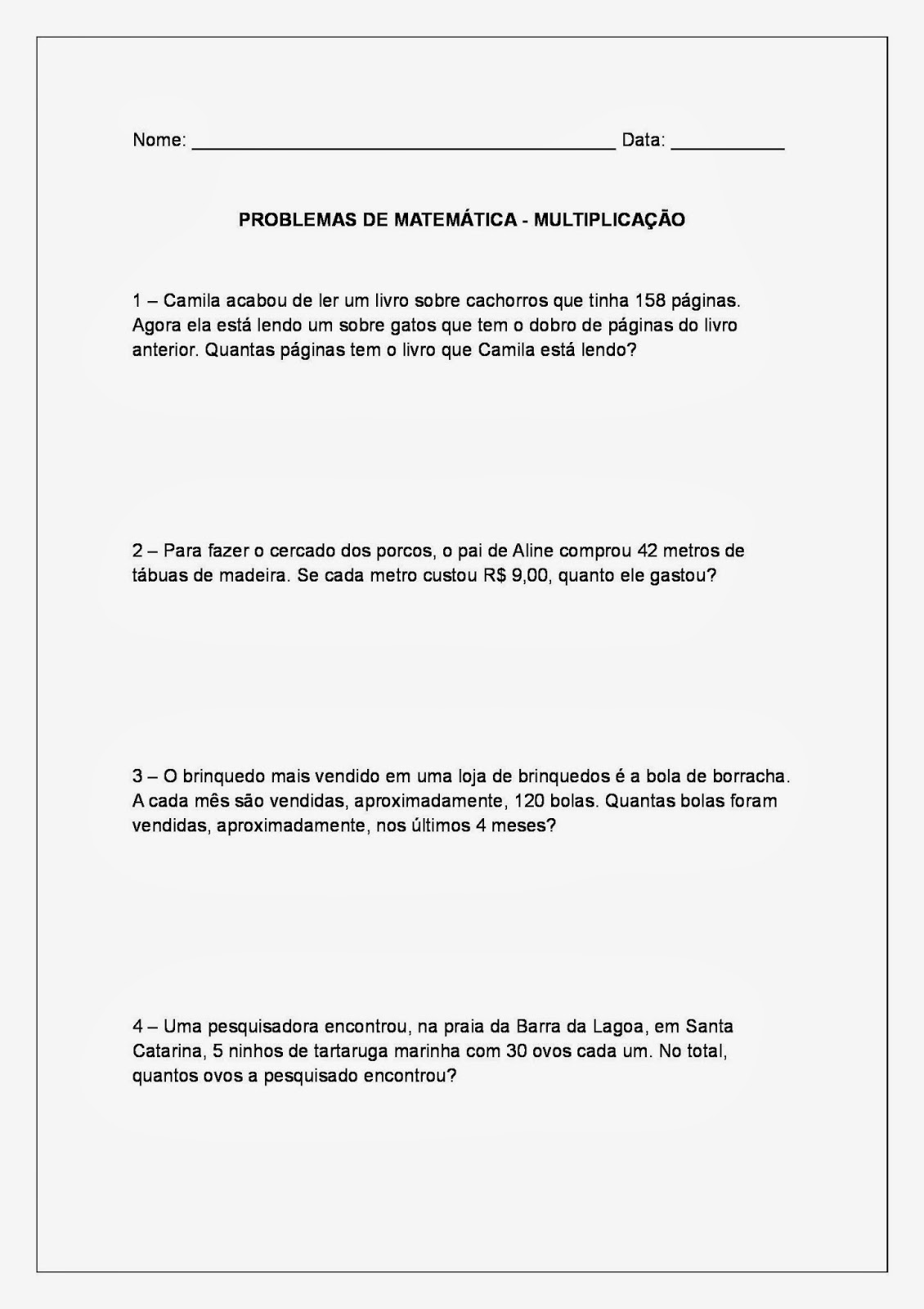 Atividades de Alfabetização: Problemas de Matemática