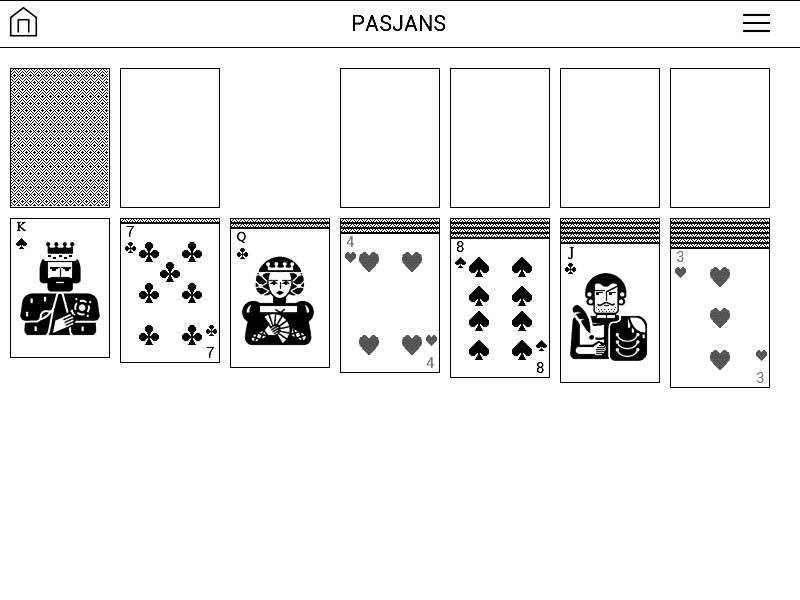 zrzut ekranu z gry Pasjans na czytniku PocketBook Basic 3