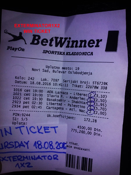 WIN TICKET FROM YESTERDAY 18.08.2016 THURSDAY