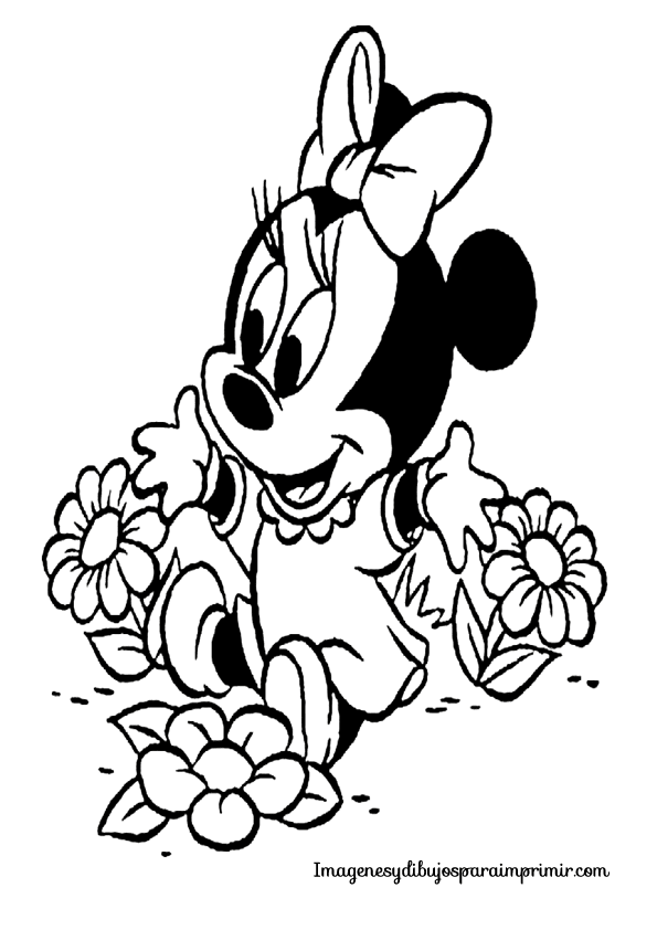 Minnie mouse rodeada entre flores 