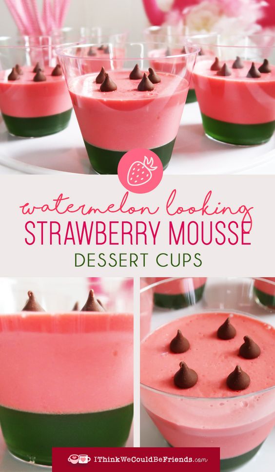 Strawberry Mousse & Lime Jello Dessert Cups Look Like Watermelon