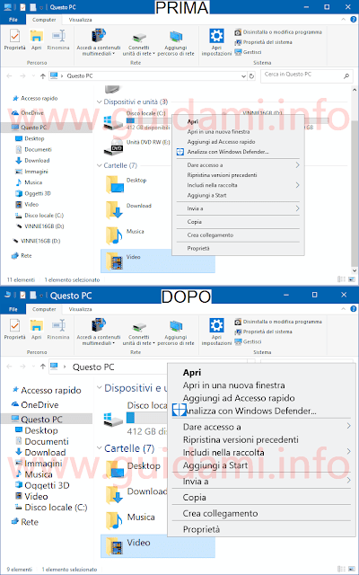 Esplora file di Windows 10 Prima e Dopo l'ingrandimento testo dalle Impostazioni