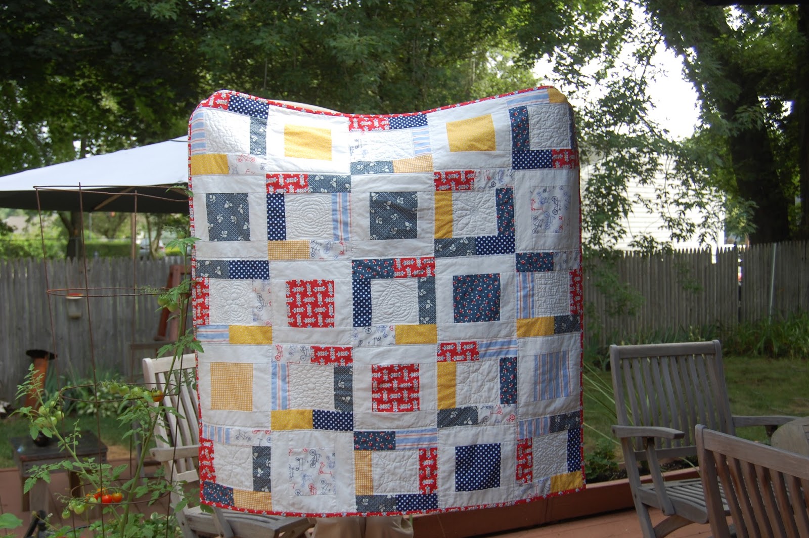 come tarry with me Red white blue yellow baby quilt