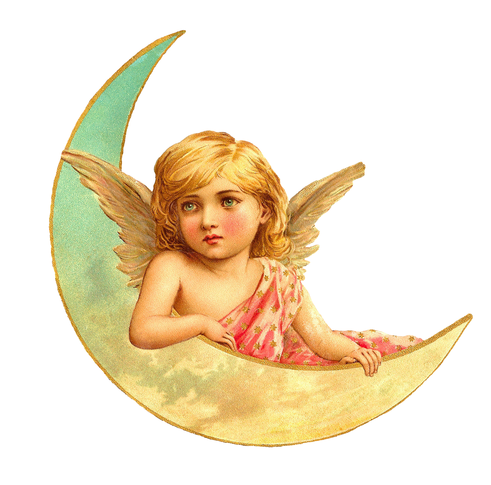 Antique Images: Free Angel Clip Art: Beautiful Angel with Crescent Moon