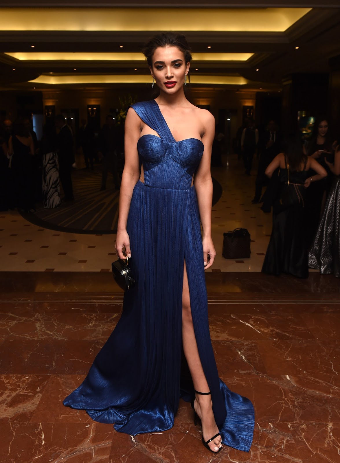 Amy Jackson Super Sexy Skin Show in a Blue Revealing Dress At The Asian Awards 2017 At The Hilton Park Lane in London