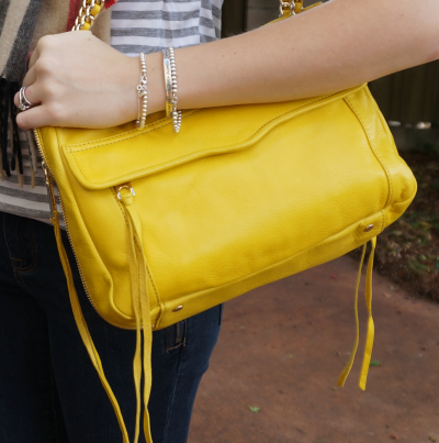 Away from Blue Rebecca Minkoff swing bag yellow in autumn skinny jeans outfit