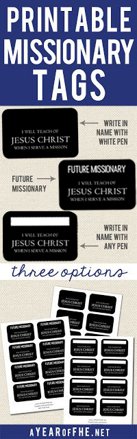 A Year of FHE // FREE PRIANTEBLE LDS MISSIONARY TAGS in 3 different styles! #lds #familyhomevening #missionaries