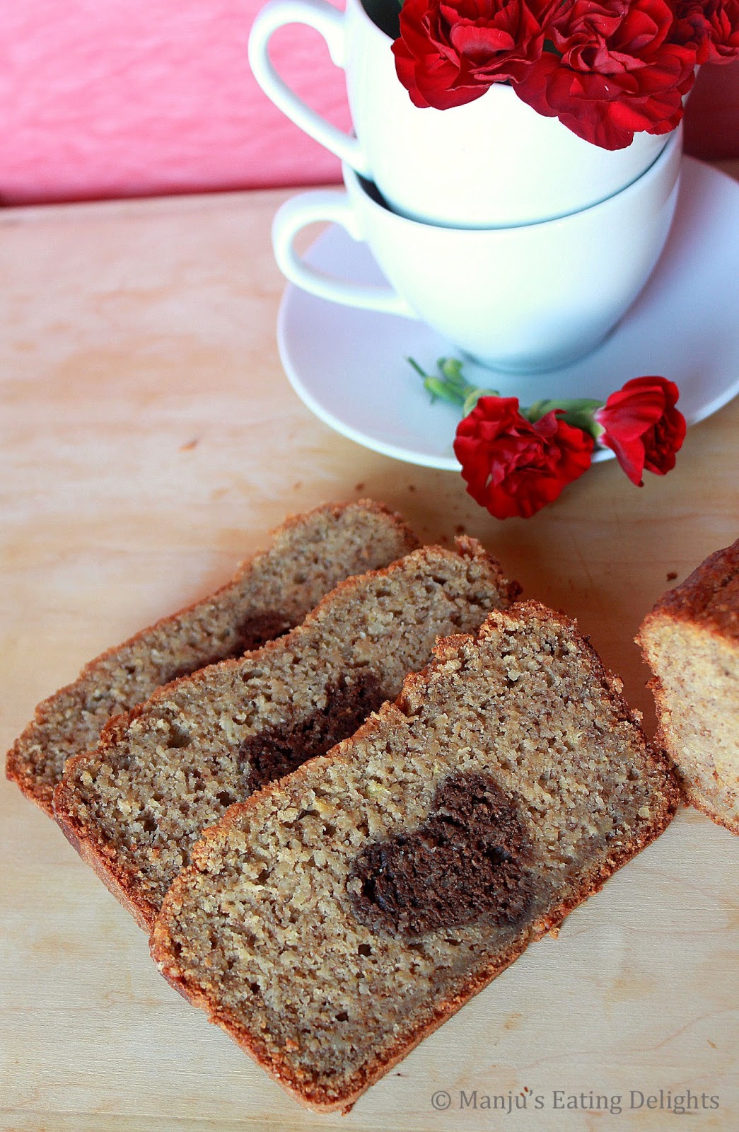 Manju's Eating Delights Banana Bread with a Heart...a surprise in