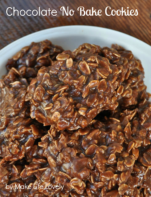 no bake chocolate peanut butter oatmeal cookies stacked on plate