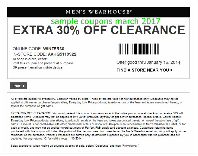 Free Promo Codes and Coupons 2018: Men's Wearhouse Coupons