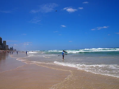 Helicopters hovering over beach